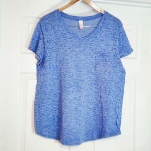 No Boundaries Nobo Women’s XXL 19 Solid Blue V-Neck Short Sleeve Shirt Thin